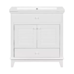 30" Bathroom Vanity with Sink, Bathroom Cabinet with Two Doors and One Drawer, White