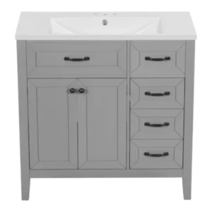 36" Bathroom Vanity with Sink Combo, Bathroom Cabinet with Drawers, Solid Frame and MDF Board, Gray
