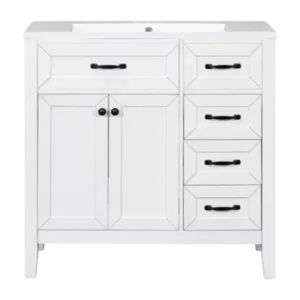36" Bathroom Vanity with Sink Combo, White Bathroom Cabinet with Drawers, Solid Frame and MDF Board