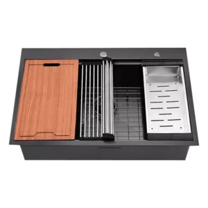 Workstation 33 in. L x 22 in. W Matt Black 16-Gauge Stainless Steel Drop-In Kitchen Sink