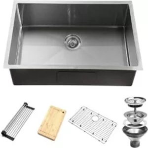 34-Inch 16 Gauge Undermount Single Bowl Stainless Steel Kitchen Sink with Accessories