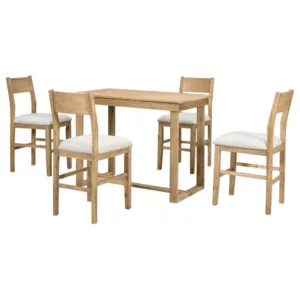 Modern Brown 5-Piece Rectangular Dining Table Set with 4 Dining Chairs for Small Places