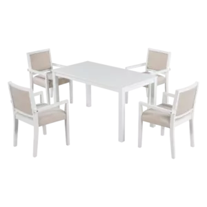 Modern Beige 5 Piece Dining Set Rectangular Wooden Table With 4 Upholstered Dining Chairs For Dining Room