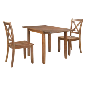 Modern Brown 3-Piece Rectangular Wood Drop Leaf Dining Table Set with 2 X-back Chairs Ideal for Small Places