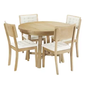 Natural Rustic 42 inch Round Dining Table Set with Cross Legs and 4 Chairs for Small Places