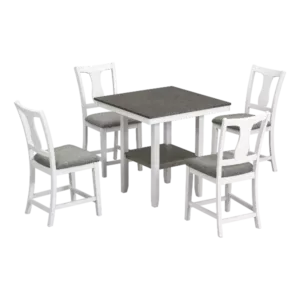 Modern Antique White 5-Piece SquareDining Table Set of  Wood with Storage Shelf And 4 Upholstered Chairs for Small Space