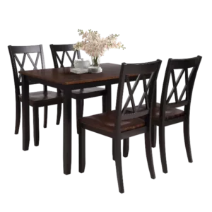 Modern Black Cherry 5-Piece Rectangular Dining Table Set With 4 Accent High Back Chairs For Dining Room