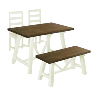 White And Brown 4-Piece Rectangular Dining Table Set of Solid Wood with 2 Upholstered Chairs And Bench for Small Places