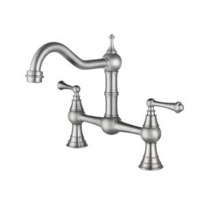 Double Handle Bridge Kitchen Faucet with Pull Out Side Spray in Brushed Nickel