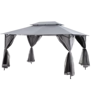 10 ft. Width x 13 ft. Length Patio Gazebo with Privacy Curtain, Outdoor Canopy for Parties in Gray Color