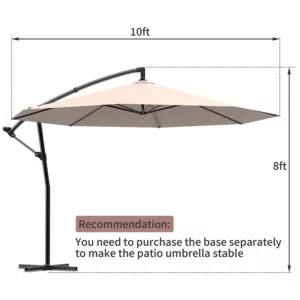 10Ft. Deluxe Patio Umbrella with Base,Outdoor Large Hanging Cantilever Curvy Umbrella in Khaki Color
