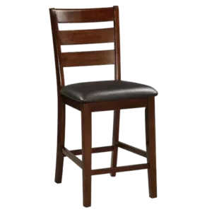 Set of 2 Chairs Dining Room Furniture Brown Solid wood Counter Height Chairs Upholstered Cushioned Unique back