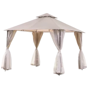 10 ft. Width x 10 ft. Length Outdoor Gazebo with Privacy Curtain, Double Roof Canopy in Beige Color