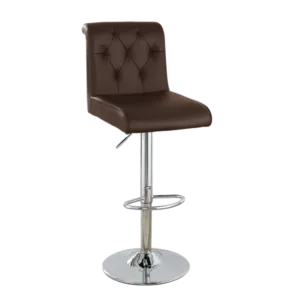 Modern Espresso Faux Leather Set of 2 Bar Stools with Adjustable Gas Lift and Metal Chrome Base