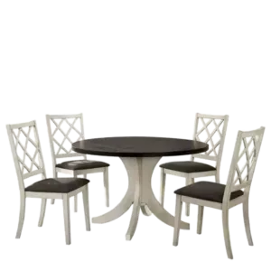 Modern Antique White Set of 2 Solid Wood Chairs with Grey Fabric Cushion Seat Chair For Dining Room