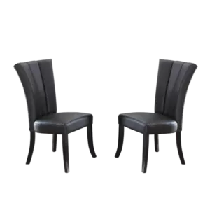 Modern Black Set of 2 Faux Leather Upholstered Chairs of Metal Frame And Base With Wide Flair Back