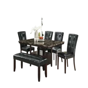 Modern Black Set of 2 Faux Leather Tufted Chairs of Wooden Frame And Legs For Dining Room