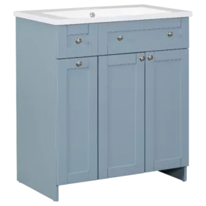 Modern 30-Inch Bathroom Vanity Cabinet with Easy-to-Clean Resin Integrated Sink in Blue
