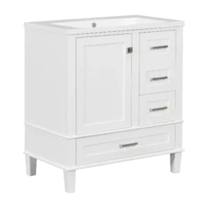 30" Bathroom Vanity , Modern Bathroom Cabinet with Sink Combo Set, Bathroom Storage Cabinet with a Soft Closing Door and 3 Drawers, Solid Wood Frame(White)