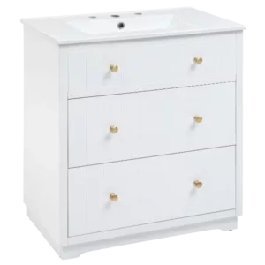 30" Bathroom Vanity , Modern Bathroom Cabinet with Sink Combo Set, Bathroom Storage Cabinet with a Soft Closing Door and 3 Drawers, Solid Wood Frame(White)