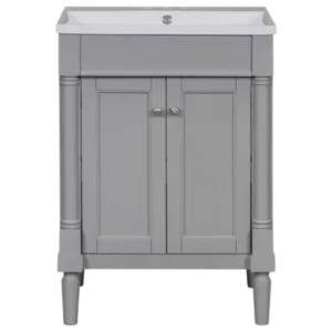 24 in. W x 18 in D. x 34 in. H Freestanding Bathroom Vanity with 2-Tier Storage Cabinet and Resin Sink Top in Gray