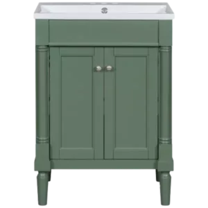 24 in. W x 18 in D. x 34 in. H Freestanding Bathroom Vanity with 2-Tier Storage Cabinet and Resin Sink Top in Green