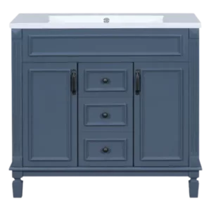 36 in. Bathroom Vanity Freestanding Storage Multi-Functional Cabinet with Doors, Drawers and Top Single Sink, Blue