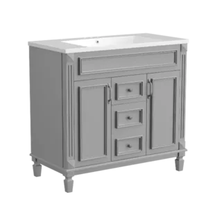 36'' Bathroom Vanity with Top Sink, Grey Mirror Cabinet, Modern Bathroom Storage Cabinet with 2 Soft Closing Doors and 2 Drawers, Single Sink Bathroom Vanity