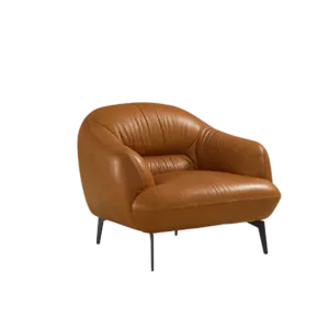 Modern Brown Leather Upholstered Chair Of Metal Frame And Legs Ideal for living Room Bedroom.
