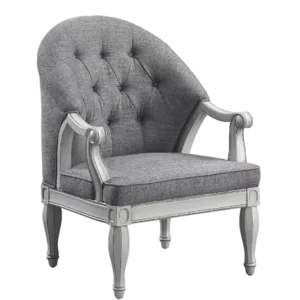 "Modern Gray & White Fabric Florian Chair with Wooden Frame & Legs - Ideal for Living Room or Bedroom