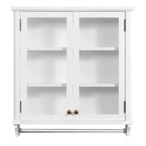 White Pine Wall Mounted Bath Storage Cabinet with Mirror and Towel Rod