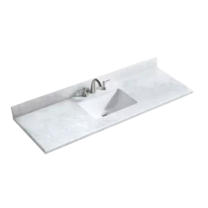 60" Vanity Top with Under Mount Rectangle Single Sink with 3 Faucet Holes, Marble Stone, Carrara White