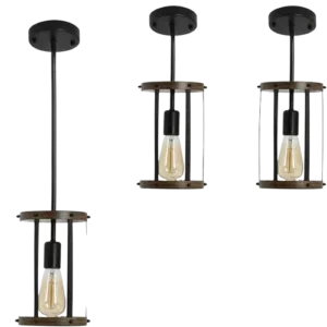 Single Light Vintage Black Metal Cage Pendant Light with Adjustable Height For Indoor