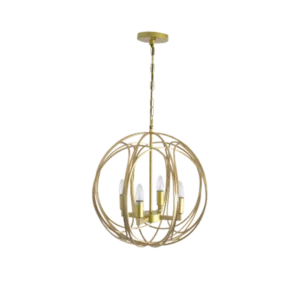 17.7 in. 4-Light Golden Spherical Cage Pendant Light with Adjustable Chain For Indoor