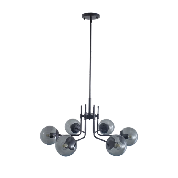 6-Light White Modern Linear Chandelier for Dining Room, Living Room with Glass Lampshade