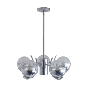 5-Light Silver Post-Modern Chandelier with Clear Glass Globes For Indoor