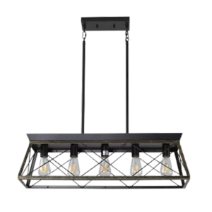 5-Light Metal Farmhouse Chandelier with Rustic Rectangular Island Frame in Golden Black For Indoor