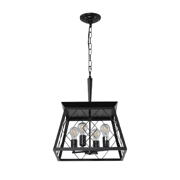 Farmhouse 4-Light Rustic Black Island Pendant Light with Adjustable Height For Indoor
