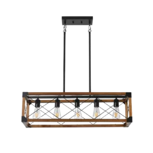 5-Light Walnut Rectangular Farmhouse Chandelier Fixture for Kitchen Island Dining Room with Solid Wood Frame