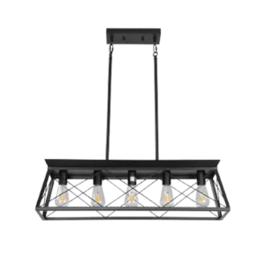 5-Light Black Metal Farmhouse Chandelier with Rectangular Island Frame For Indoor