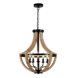5-Light 19" Farmhouse Chandelier Light with Metal and Wood Shade For Indoor