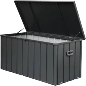 100-Gallon Waterproof Outdoor Deck Storage Box for Patio, Garden Tools, and Cushions in Gray