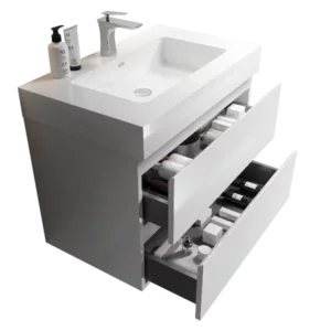 Alice 30" White Bathroom Vanity with Sink, Large Storage Wall Mounted Floating Bathroom Vanity for Modern Bathroom, One-Piece White Sink Basin without Drain and Faucet