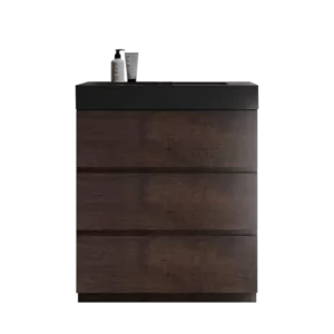 Alice 30" Walnut Bathroom Vanity with Sink, Large Storage Freestanding Bathroom Vanity for Modern Bathroom, One-Piece Black Sink Basin without Drain and Faucet
