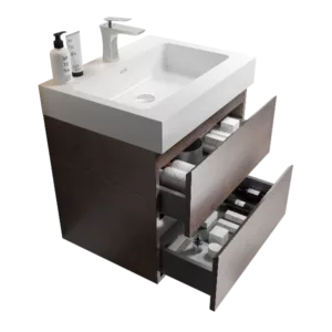 Alice 24" Walnut Bathroom Vanity with Sink, Large Storage Wall Mounted Floating Bathroom Vanity for Modern Bathroom, One-Piece White Sink Basin without Drain and Faucet