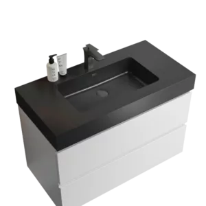 Alice 36" White Bathroom Vanity with Sink, Large Storage Wall Mounted Floating Bathroom Vanity for Modern Bathroom, One-Piece Black Sink Basin without Drain and Faucet