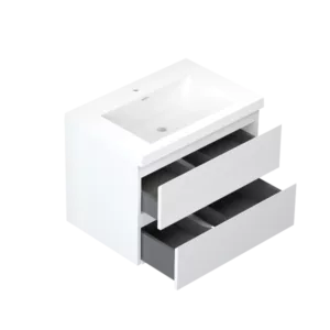 29'' Wall Mounted Single Bathroom Vanity in Gloss White With White Solid Surface Vanity Top