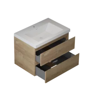 29'' Wall Mounted Single Bathroom Vanity in Natural Wood With White Solid Surface Vanity Top