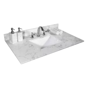 Montary 31inch bathroom vanity top stone carrara Grey new style tops with rectangle undermount ceramic sink  and back splash with 3 faucet hole  for bathrom cabinet