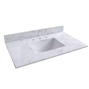 Montary 37inch bathroom vanity top stone carrara white new style tops with rectangle undermount ceramic sink  and back splash with 3 faucet hole  for bathrom cabinet